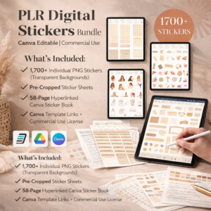 PLR Digital Stickers & Icons – Canva Editable, Commercial Use, “That Girl” Aesthetic