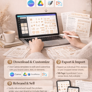 PLR Digital Stickers & Icons – Canva Editable, Commercial Use, “That Girl” Aesthetic