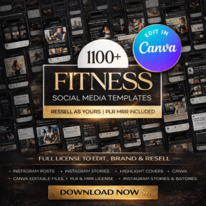 1100+ Fitness & Wellness Instagram Canva Templates (PLR & MRR Resell Rights)