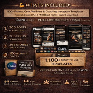 1100+ Fitness & Wellness Instagram Canva Templates (PLR & MRR Resell Rights)